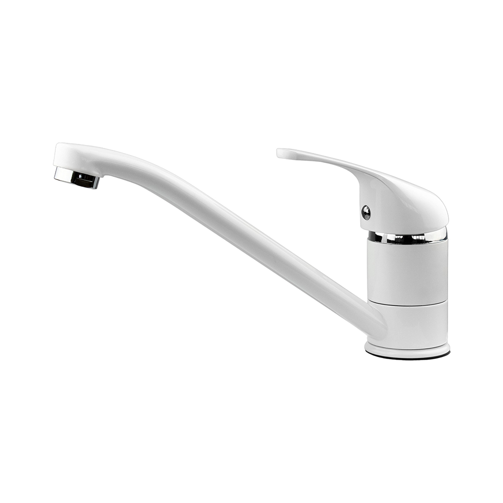 OE TorqueTap Small White Kitchen Sink Mixer Tap – Single Lever, Compact Brass Construction, Elegant White Finish, Easy Deck Mounted Installation