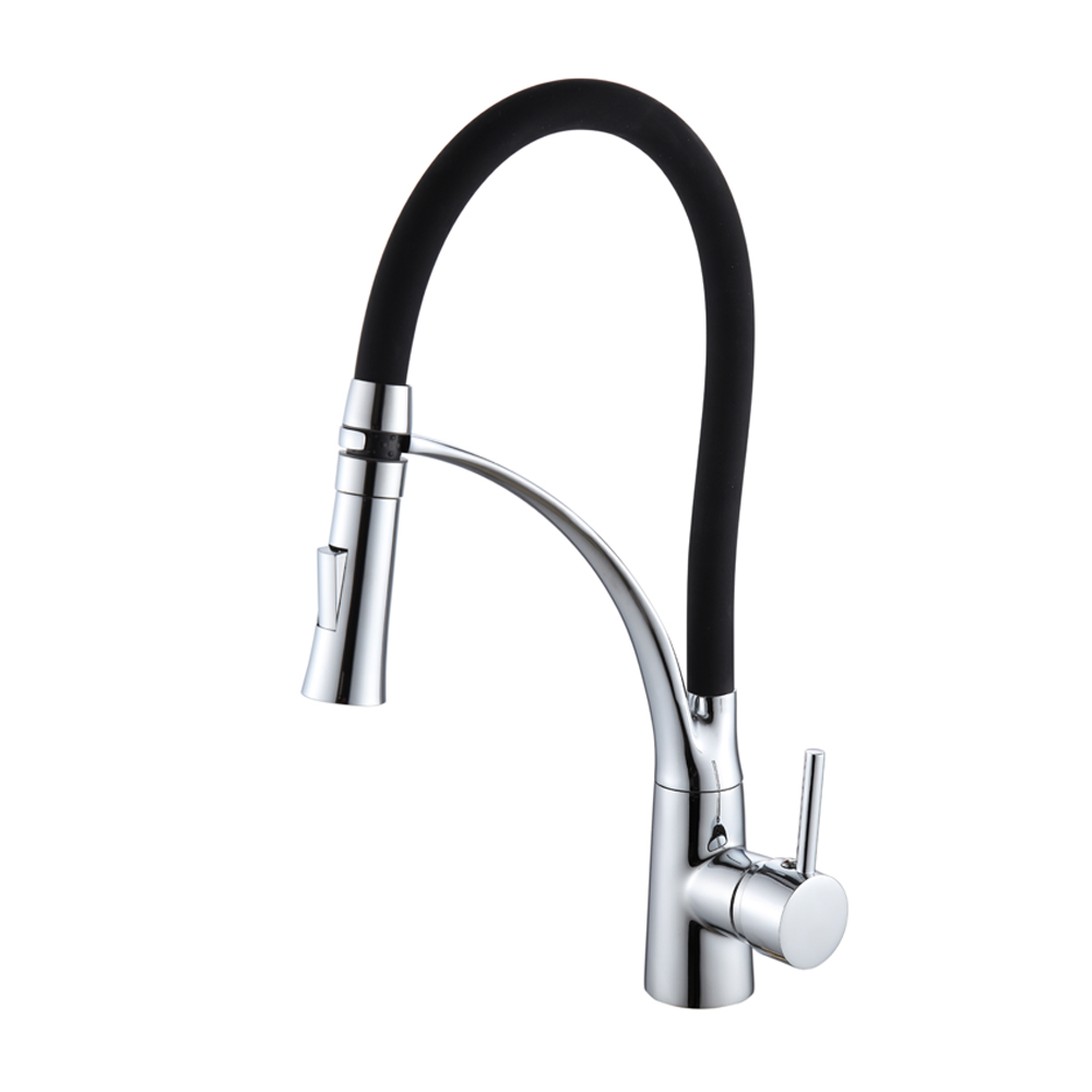 OE SerenitySpray Kitchen Faucet Pull Down Chrome and Black Color Faucets – 360 Degree Rotating Tap for Cold and Hot Water, Deck Mounted, Durable Brass Construction