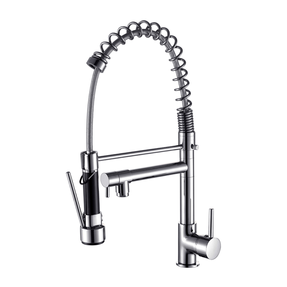 OE DelightFlow Polished Chrome Brass Kitchen Faucet – Dual Swivel Pull Out Spray Spout, Single Lever, Durable Brass Construction
