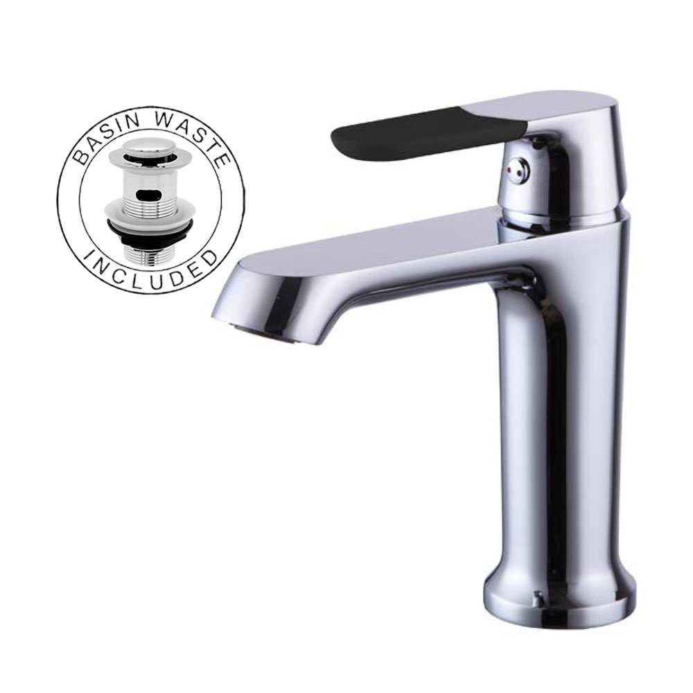 OE Apophis Chrome Bathroom Basin Mixer Tap with Waste – Single Lever Control, Brass Body, Sedal Ceramic Disc Cartridge, Deck Mounted, 5-Year Warranty
