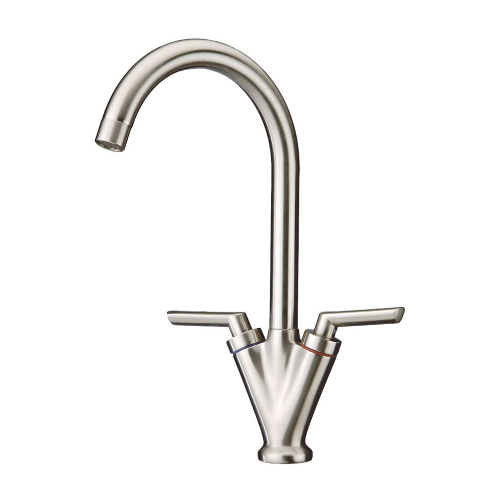 OE Berkshire Swan Neck Stainless Steel Kitchen Sink Mixer Taps – Twin Lever, 360° Swivel Spout