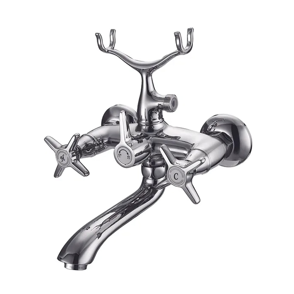 OE Apep Wall Mounted Bath & Shower Mixer – Double X-Head, Brass Body, Chrome Finish