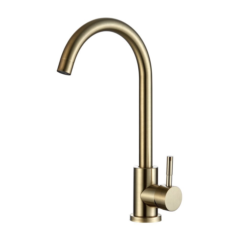 OE Essex Brushed Gold Kitchen Faucet – Single Lever, 360° Rotation, Stainless Steel Sink Tap