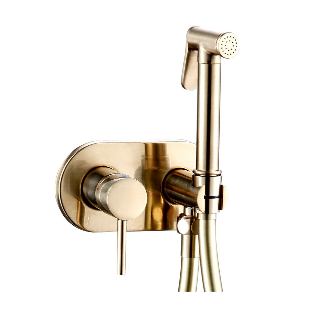 OE BlissWave Brushed Gold Concealed Brass Douche / Shattaf Set – Wall-Mounted Bidet Kit