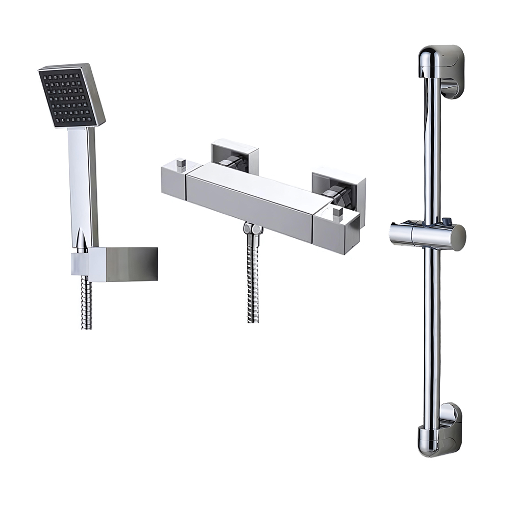 OE Inanna Thermostatic Bar Shower Set – Chrome Finish | Double Knob | Adjustable Rail