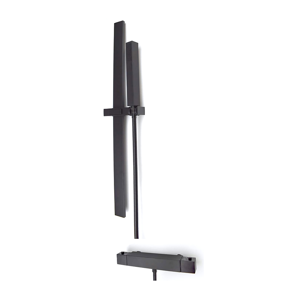 OE Inanna Thermostatic Bar Shower Rail Set with Adjustable Rail | Black Finish