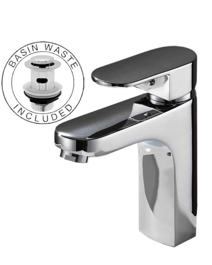 OE Anubis Bathroom Basin Mixer Tap with Waste – Premium Brass Body, Single Lever, Chrome Finish, Sedal Ceramic Disc Cartridge, Deck Mounted, 5 Year Warranty