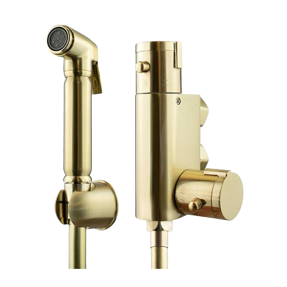 OE JoySpout Brushed Gold All-In-One Brass Thermostatic Douche / Shattaf Set