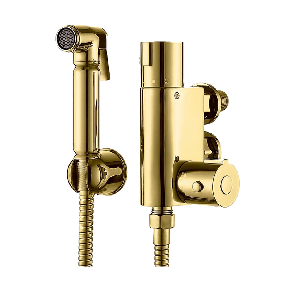 OE JoySpout Gold All-In-One Brass Thermostatic Douche / Shattaf Set – Elegant Brushed Gold