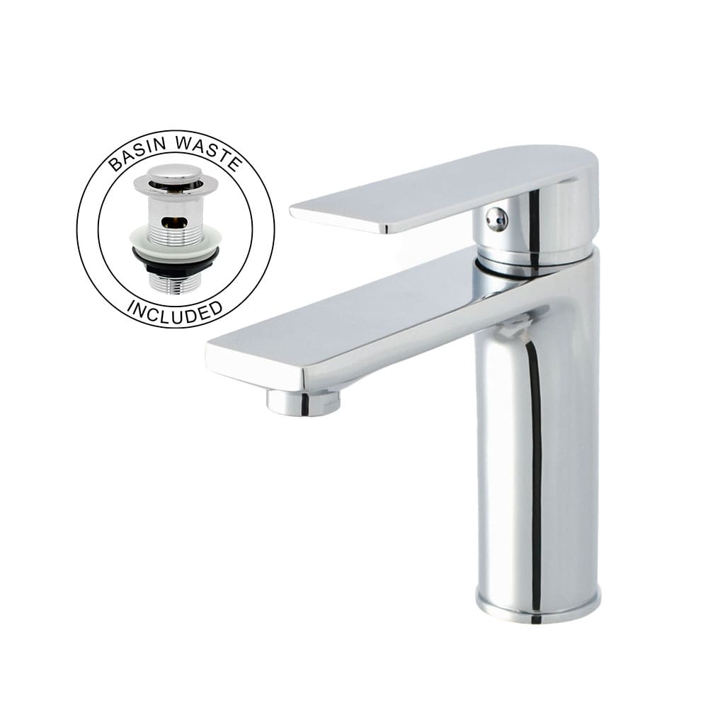 OE Njord Bathroom Basin Mixer Tap with Waste, Single Lever – Chrome Finish