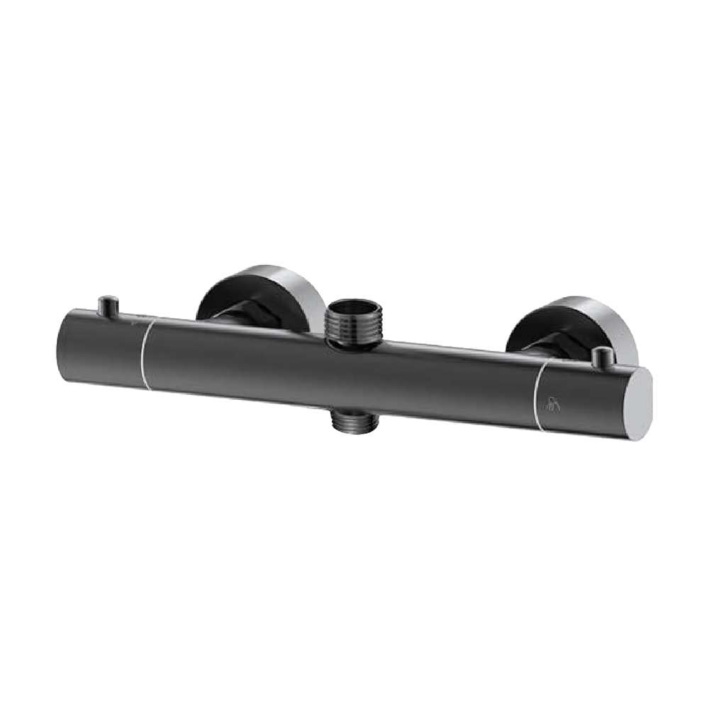 OE Plutus Black Thermostatic Bar (2 Outlets) – Double Knob Control, Wall Mounted