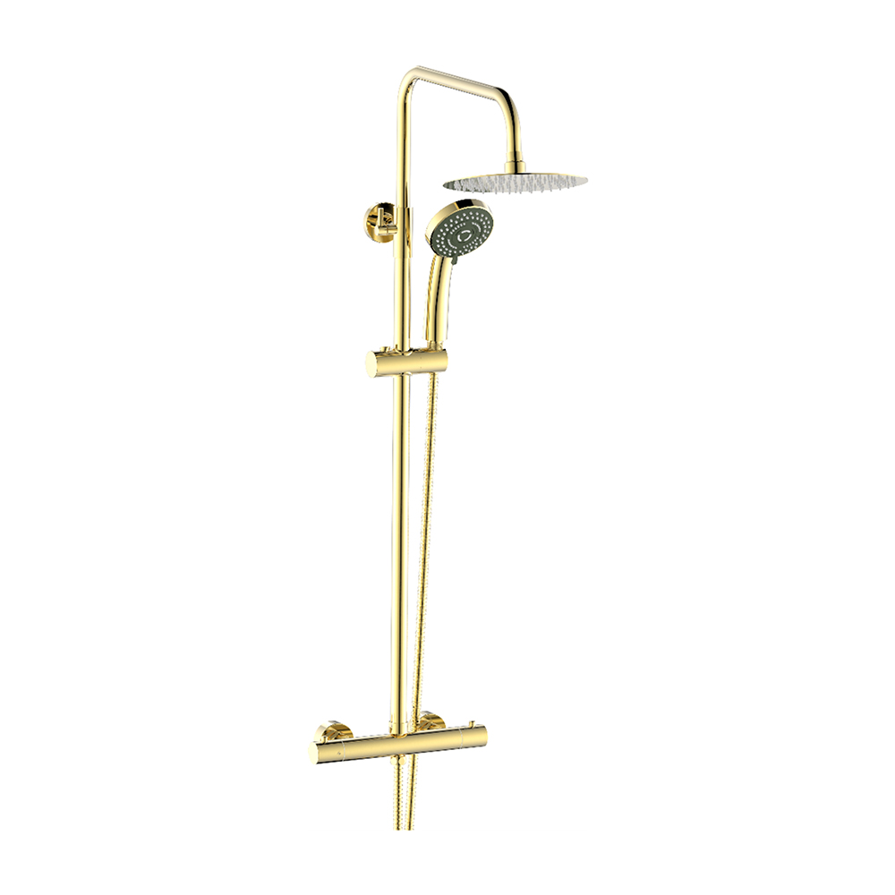 OE Plutus Brushed Gold Thermostatic Shower Set – Double Knob, Adjustable Rail