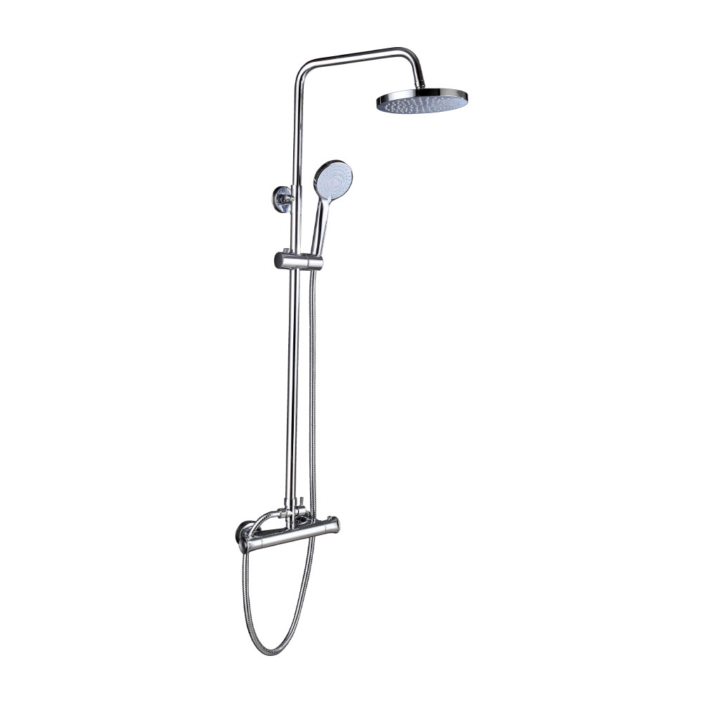 OE Plutus Thermostatic Shower Set – Double Knob, Chrome Finish, Adjustable Rail