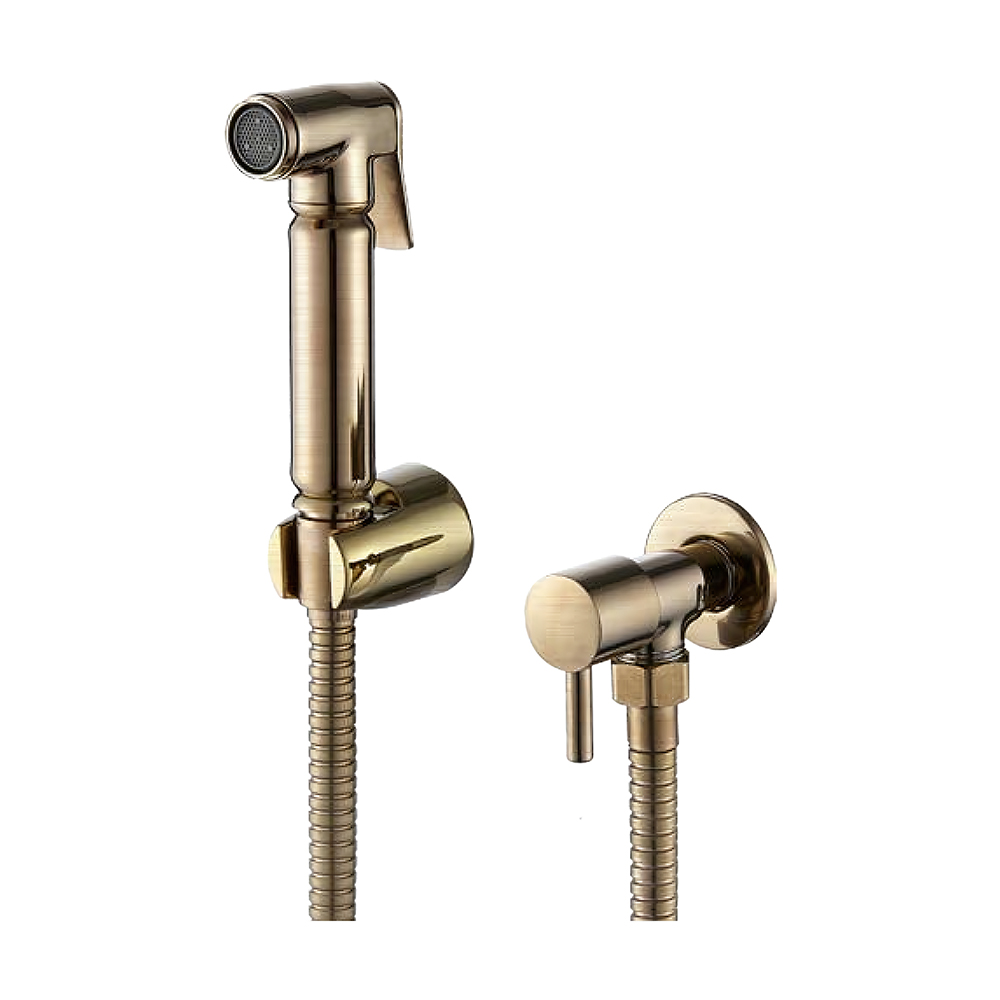 OE Radiant Flow Brushed Gold Brass Douche / Shattaf Set On off Lever