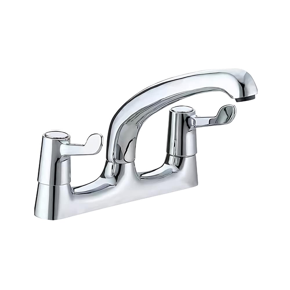 OE RevFlow Deck Mounted Kitchen Mono Sink Mixer – Double Knob Brass Chrome